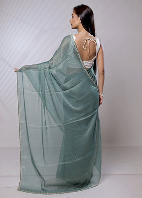 Green Crushed Tissue Silk Saree With Blouse Piece