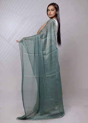 Green Crushed Tissue Silk Saree With Blouse Piece