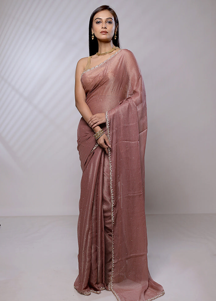 Pink Crushed Tissue Silk Saree With Blouse Piece