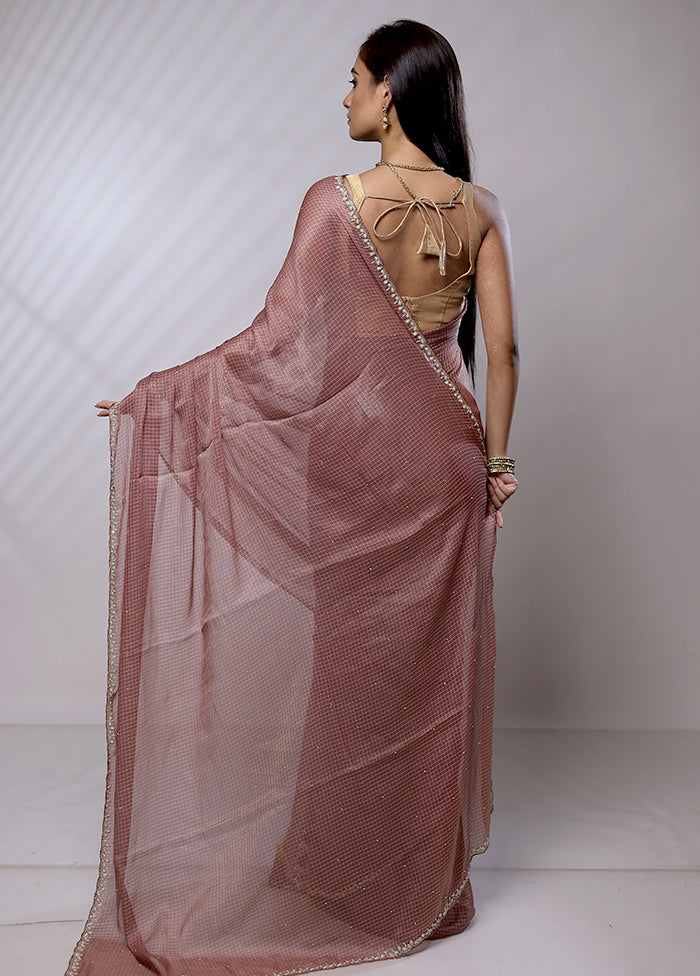 Pink Crushed Tissue Silk Saree With Blouse Piece