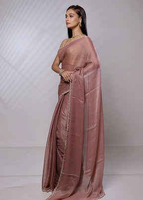 Pink Crushed Tissue Silk Saree With Blouse Piece