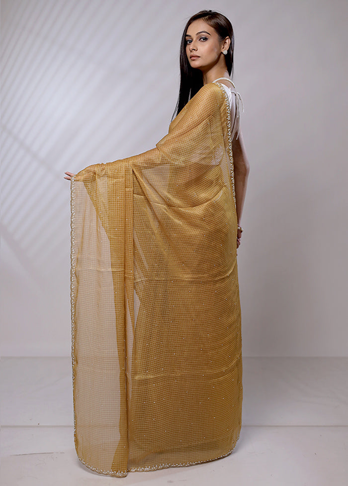Yellow Crushed Tissue Silk Saree With Blouse Piece