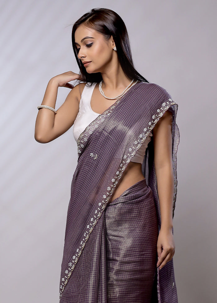 Purple Crushed Tissue Silk Saree With Blouse Piece