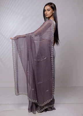 Purple Crushed Tissue Silk Saree With Blouse Piece