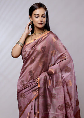 Maroon Kora Silk Saree With Blouse Piece