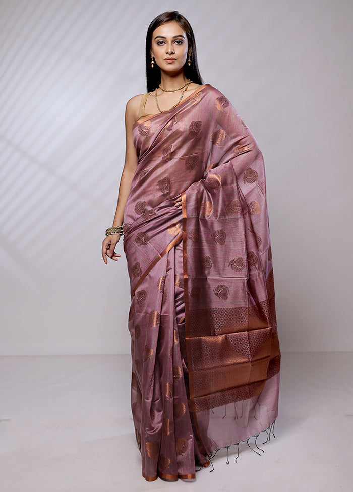 Purple Kora Silk Saree With Blouse Piece