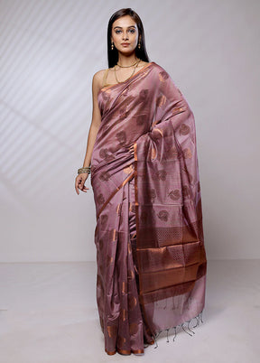 Maroon Kora Silk Saree With Blouse Piece