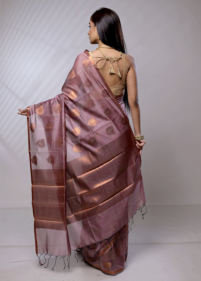 Maroon Kora Silk Saree With Blouse Piece