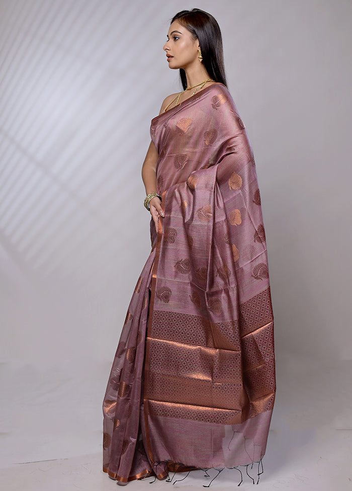 Maroon Kora Silk Saree With Blouse Piece