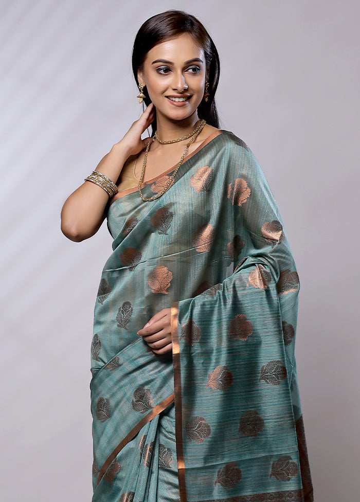 Green Kora Silk Saree With Blouse Piece