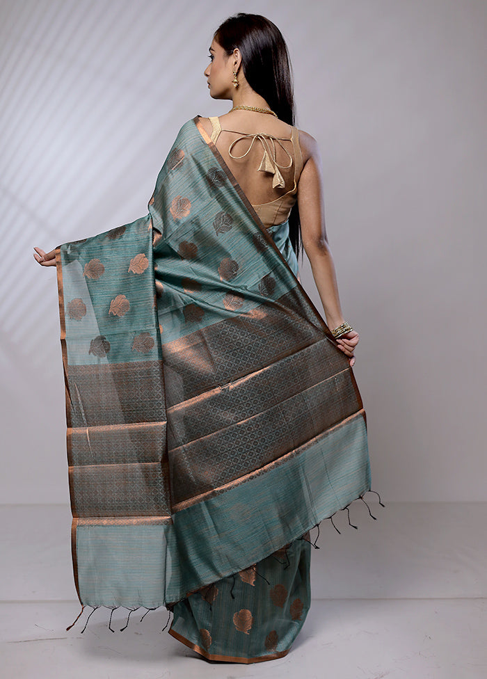 Green Kora Silk Saree With Blouse Piece