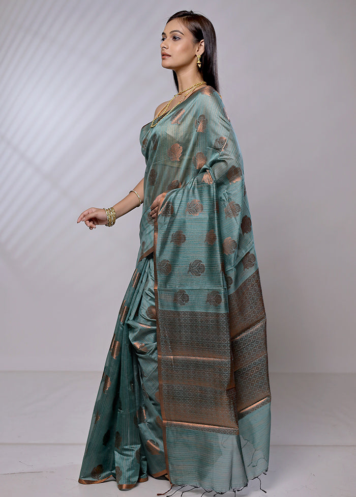 Green Kora Silk Saree With Blouse Piece