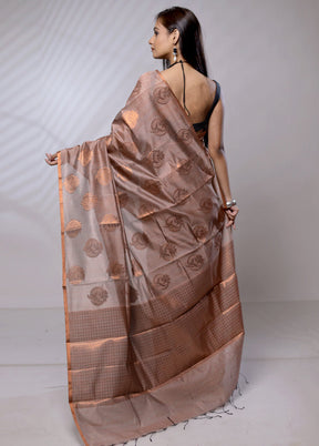 Brown Kora Silk Saree With Blouse Piece