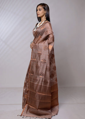 Brown Kora Silk Saree With Blouse Piece