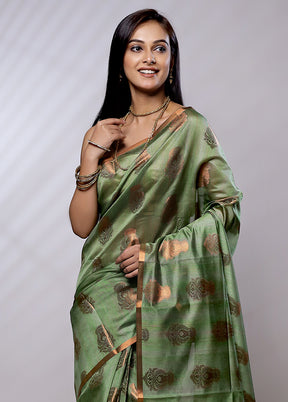 Green Kora Silk Saree With Blouse Piece