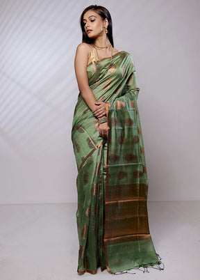 Green Kora Silk Saree With Blouse Piece