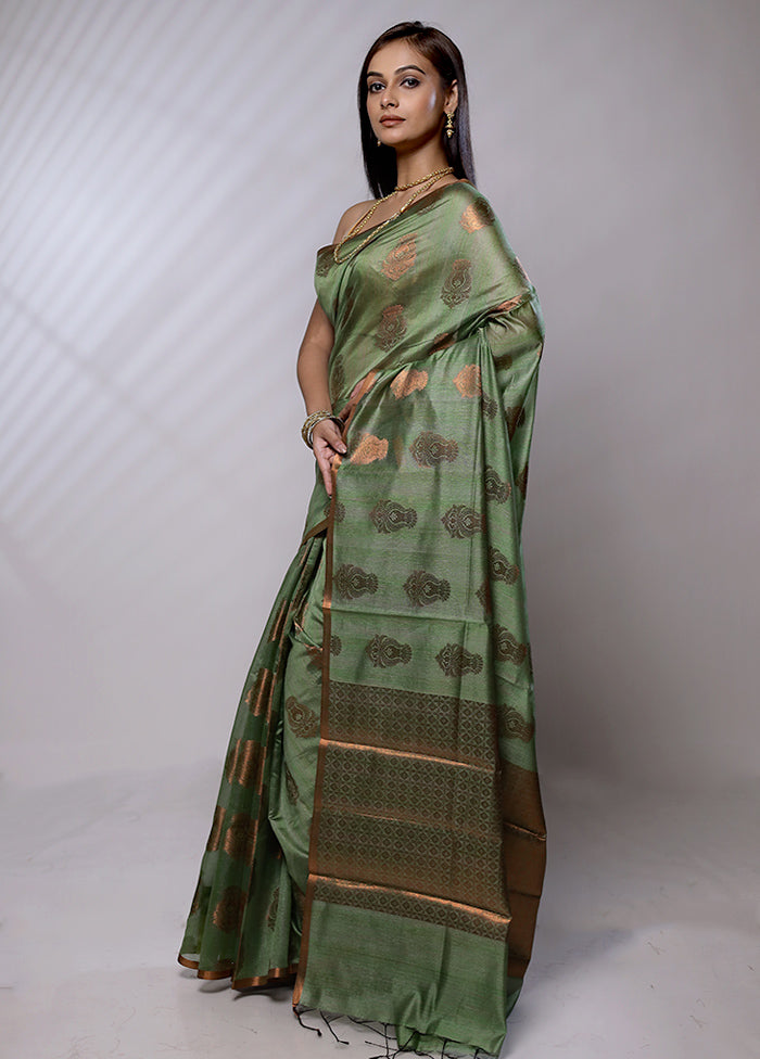 Green Kora Silk Saree With Blouse Piece