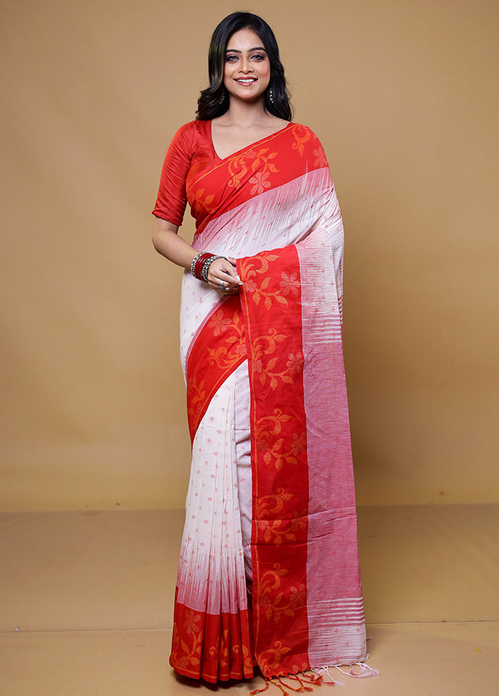 White Cotton Saree With Blouse Piece