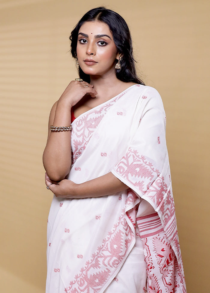 White Khadi Cotton Saree With Blouse Piece