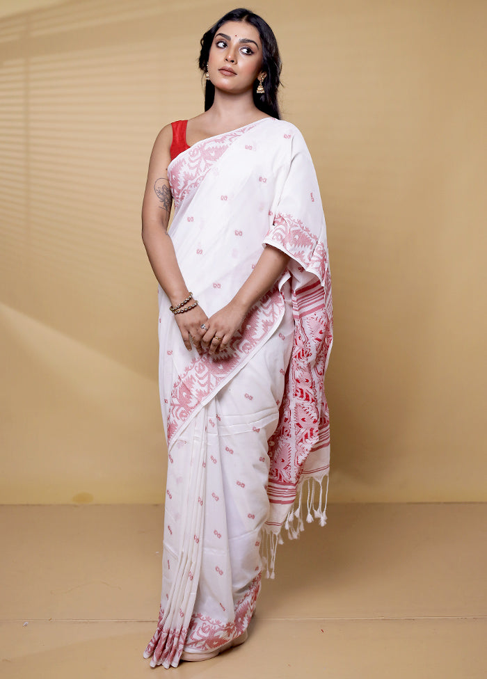 White Cotton Saree With Blouse Piece