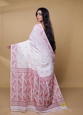 White Khadi Cotton Saree With Blouse Piece