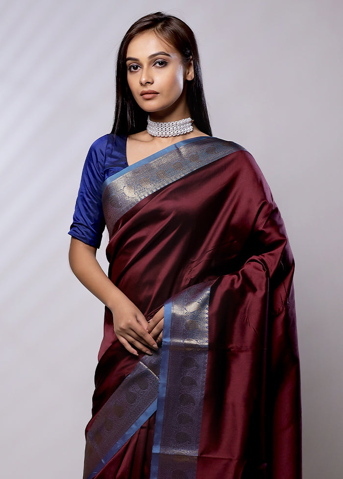 Maroon Katan Silk Saree With Blouse Piece