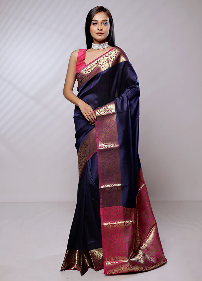 Blue Katan Silk Saree With Blouse Piece