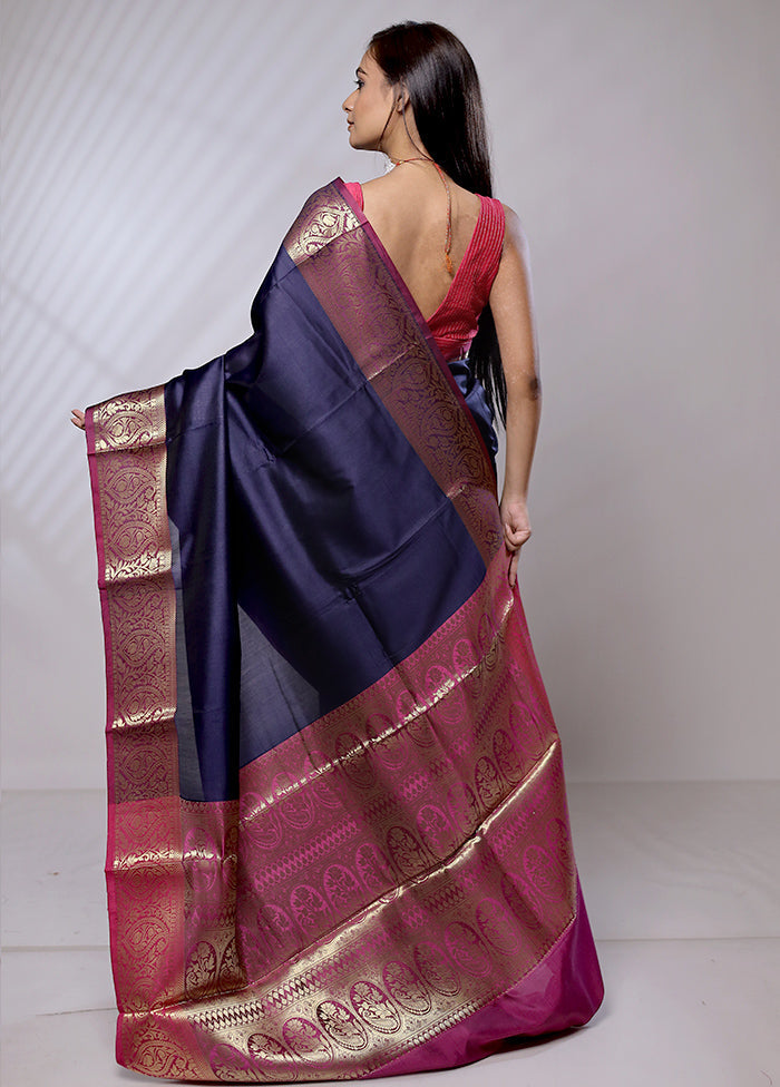 Blue Katan Silk Saree With Blouse Piece