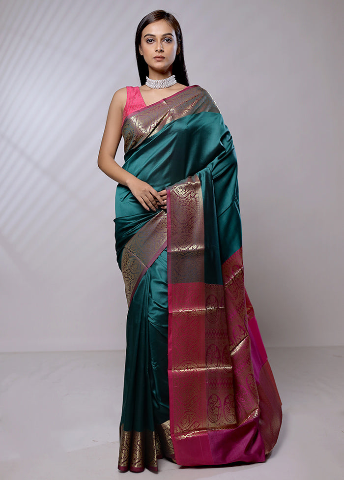 Green Katan Silk Saree With Blouse Piece