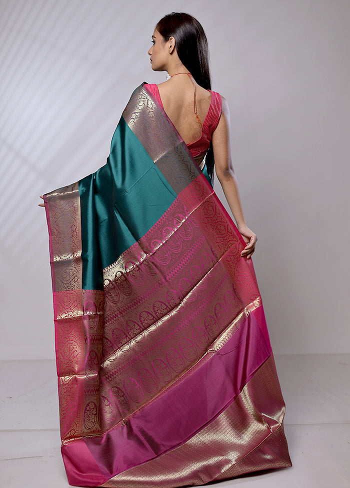 Green Katan Silk Saree With Blouse Piece