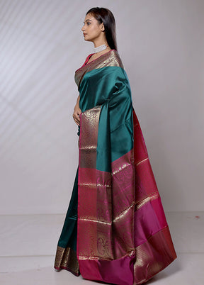 Green Katan Silk Saree With Blouse Piece