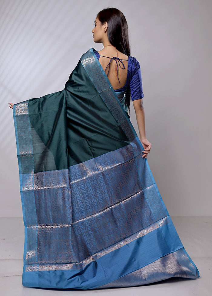 Green Katan Silk Saree With Blouse Piece