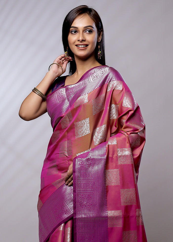 Pink Dupion Silk Saree With Blouse Piece