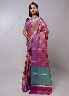 Pink Dupion Silk Saree With Blouse Piece