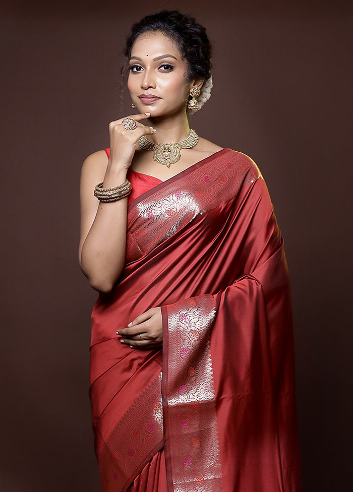 Maroon Dupion Silk Saree With Blouse Piece