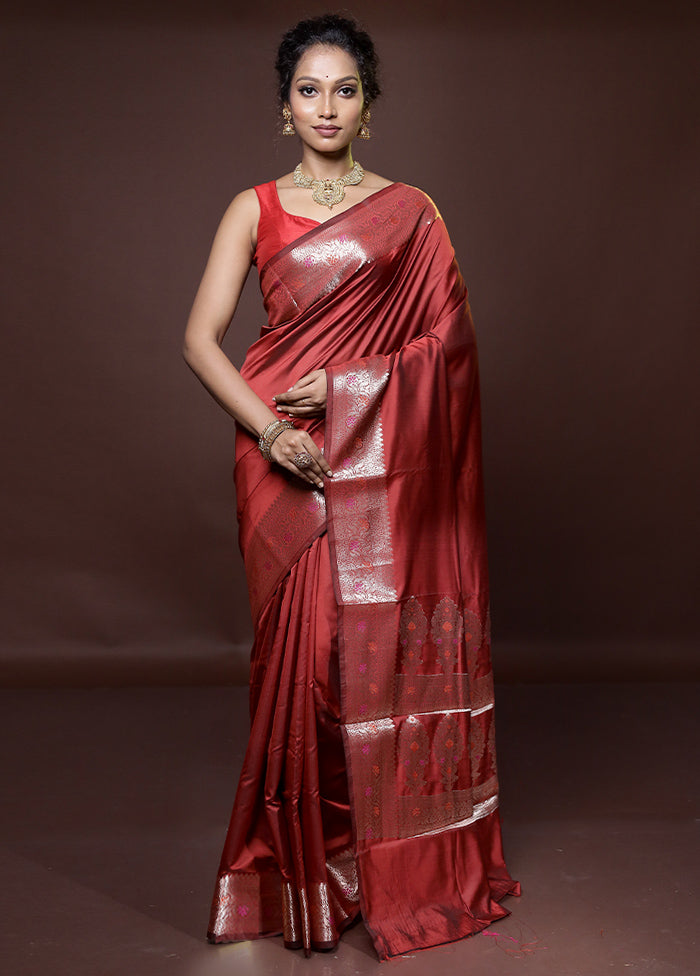 Maroon Dupion Silk Saree With Blouse Piece