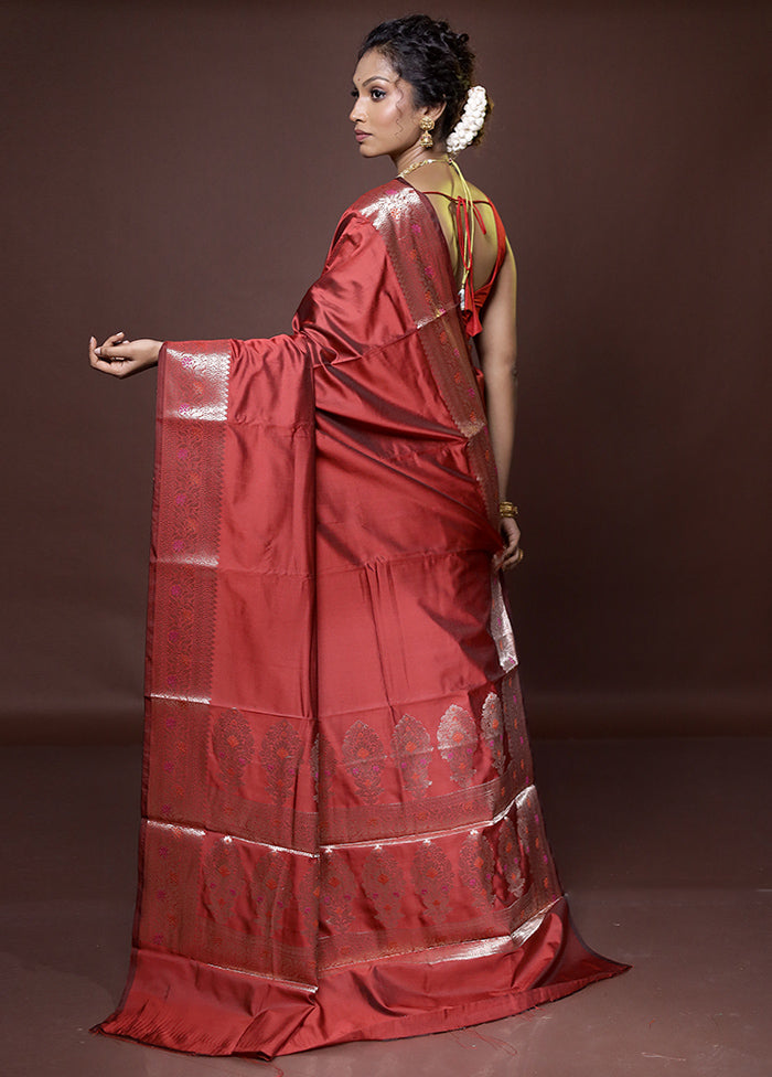 Maroon Dupion Silk Saree With Blouse Piece