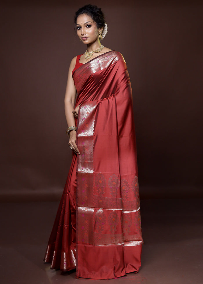 Maroon Dupion Silk Saree With Blouse Piece