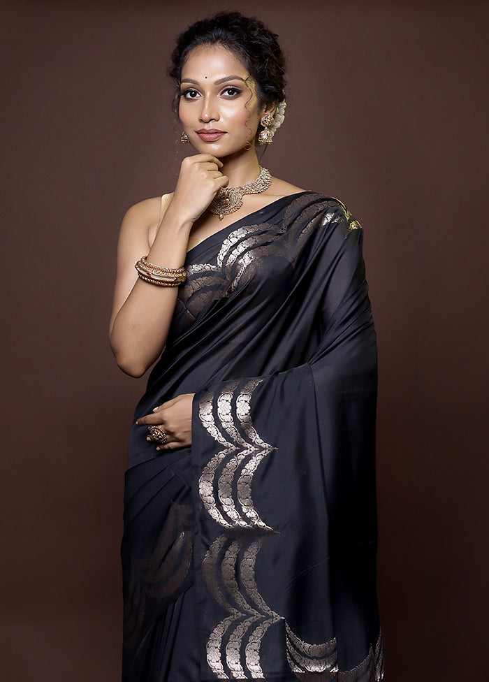 Black Dupion Silk Saree With Blouse Piece