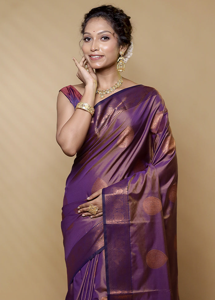 Purple Dupion Silk Saree With Blouse Piece