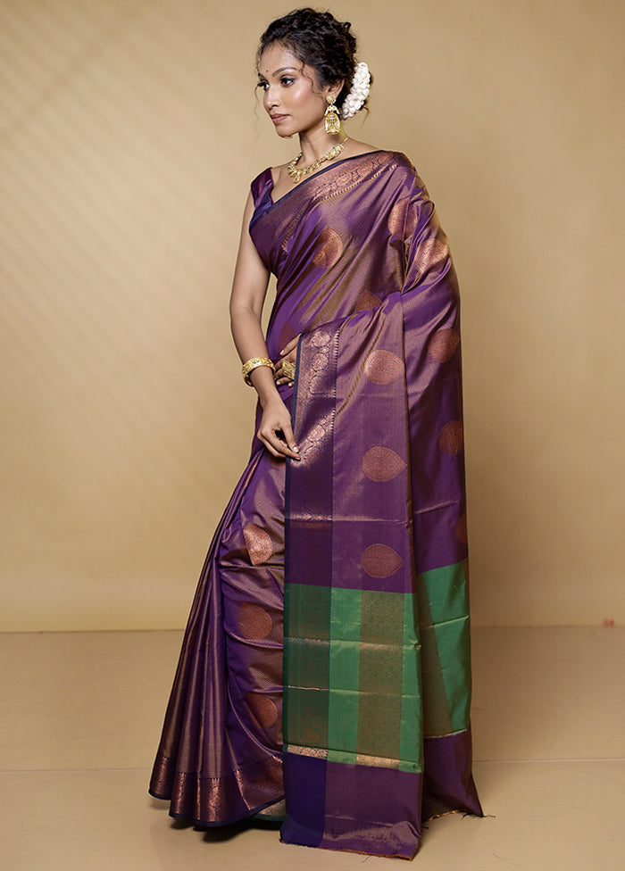 Purple Dupion Silk Saree With Blouse Piece