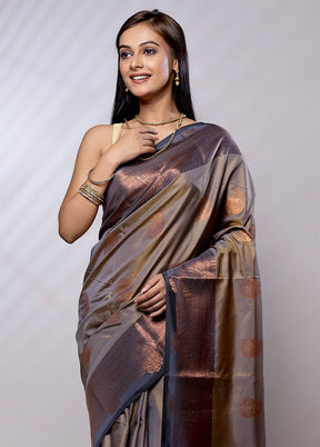 Green Dupion Silk Saree With Blouse Piece