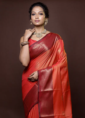 Rust Dupion Silk Saree With Blouse Piece