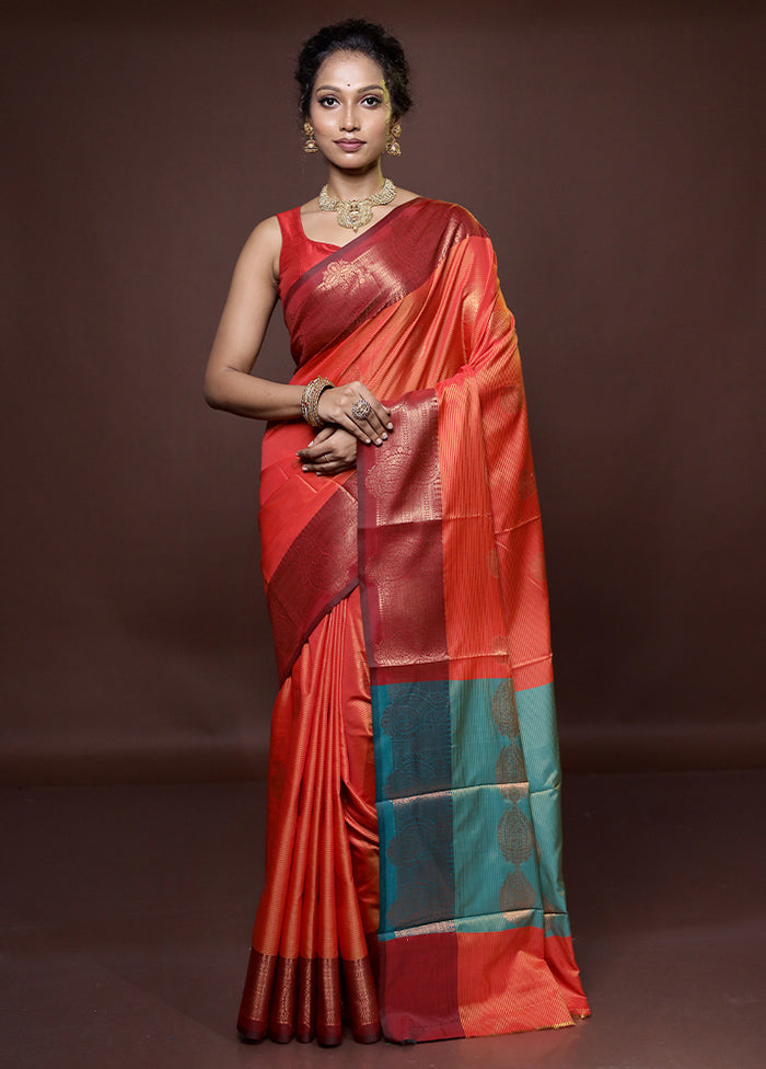 Rust Dupion Silk Saree With Blouse Piece