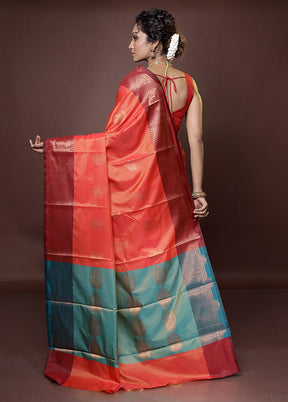 Rust Dupion Silk Saree With Blouse Piece