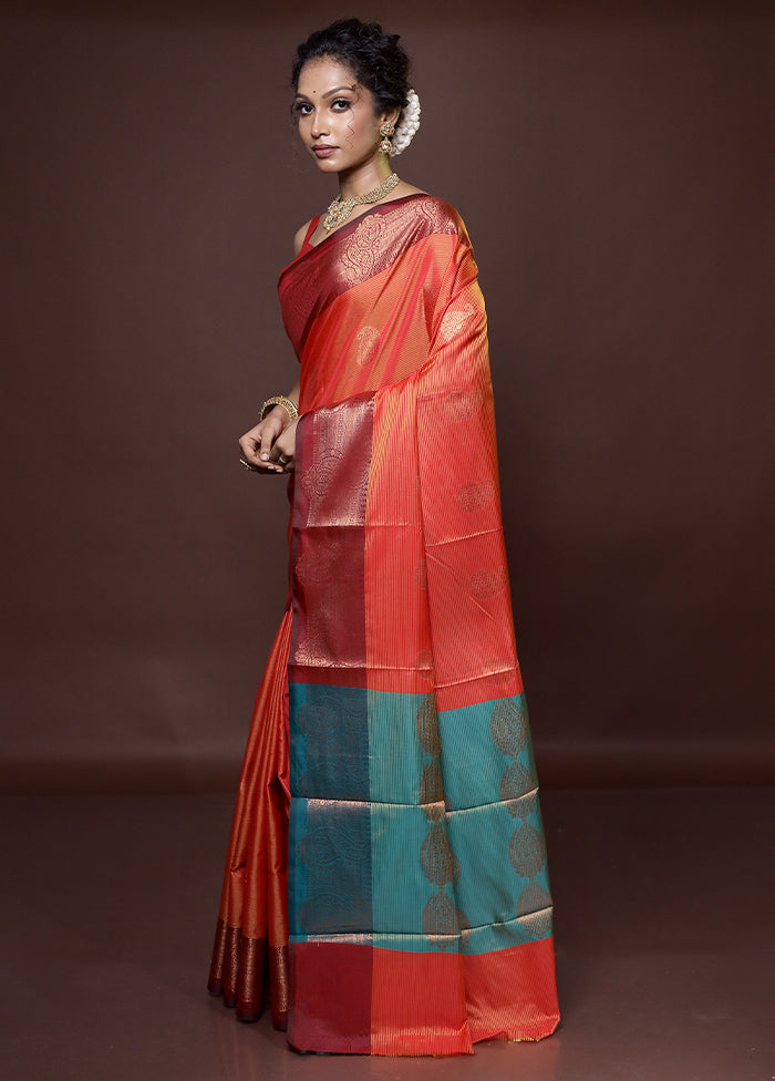 Rust Dupion Silk Saree With Blouse Piece