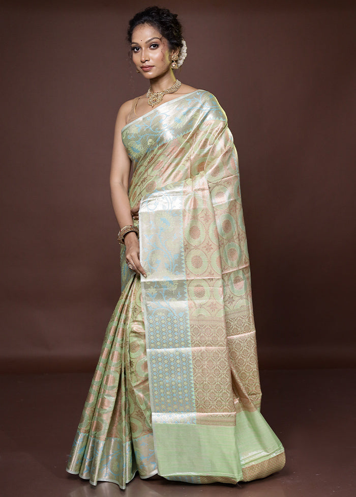 Green Tissue Silk Saree With Blouse Piece