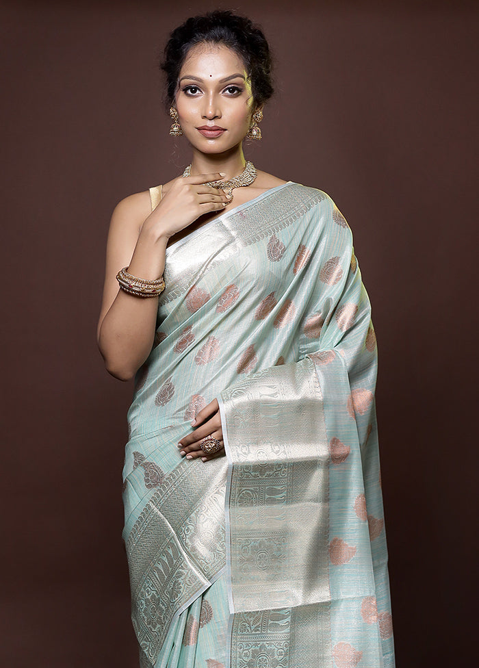 Green Tissue Silk Saree With Blouse Piece