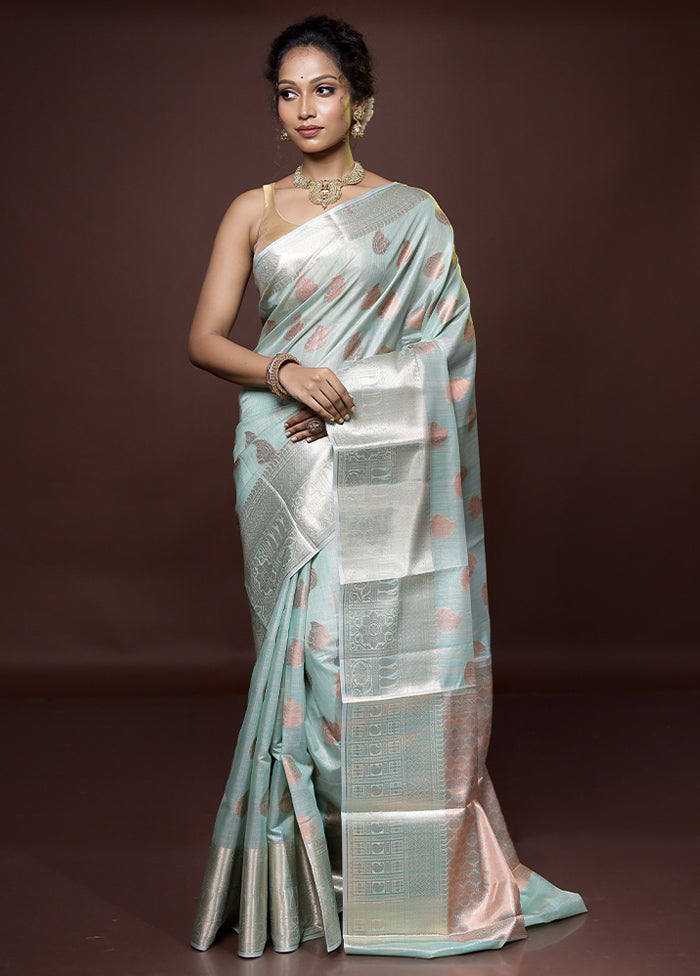 Green Tissue Silk Saree With Blouse Piece