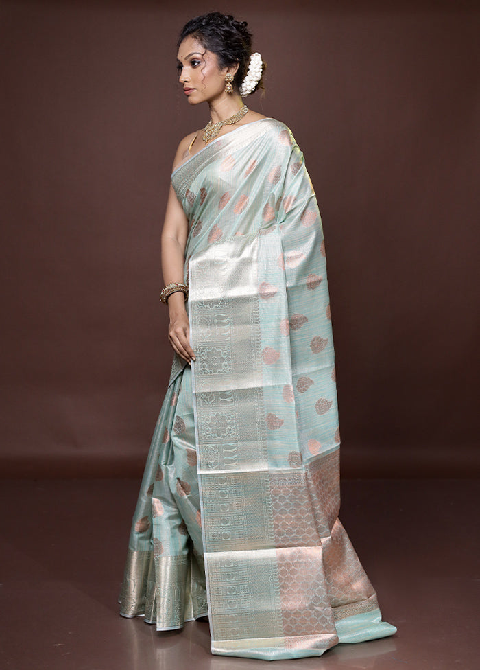 Green Tissue Silk Saree With Blouse Piece